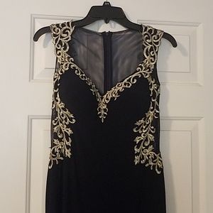 Evening Gown, 2P Cachet Gold and Navy